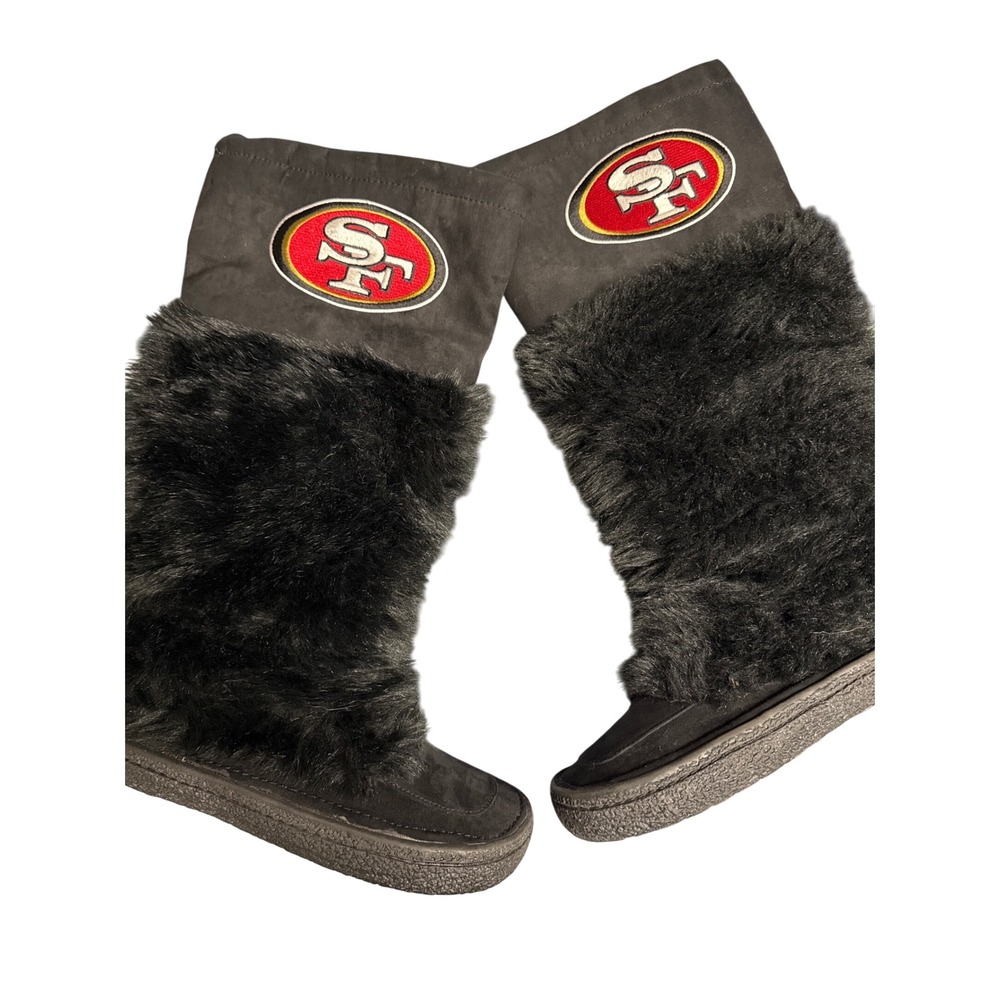San‎ Francisco 49ers Black Faux Fur Lined Boots Womens Size 9 NFL calf height
